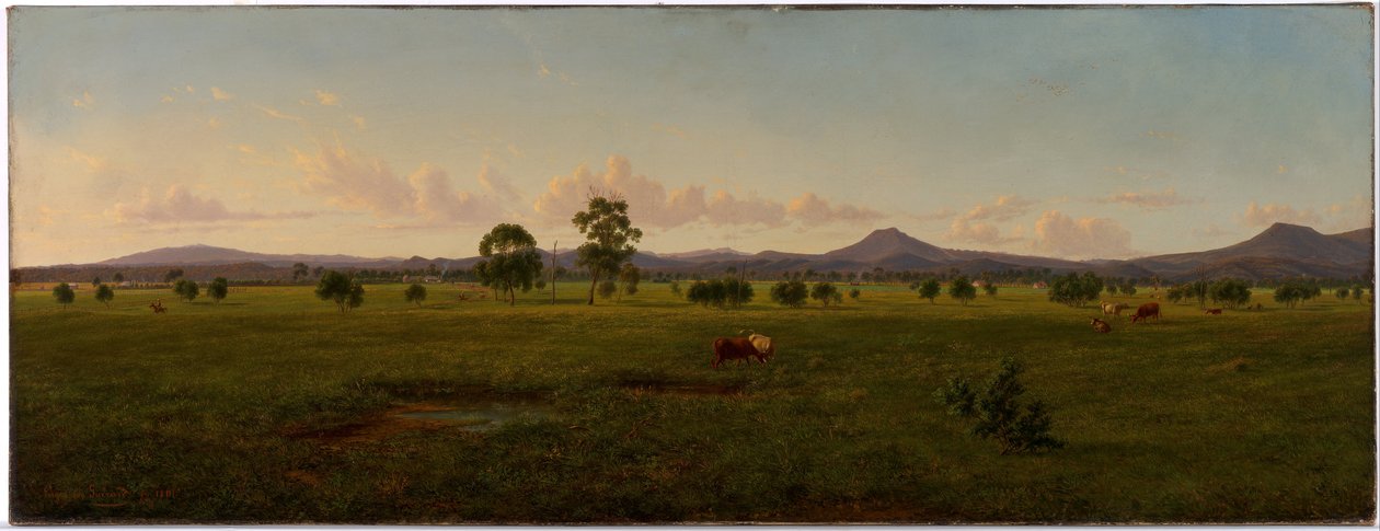 Kilátás a Gippsland-Alpokra, a Bushy Parkból az Avon folyón alkotó: Eugene von Guérard