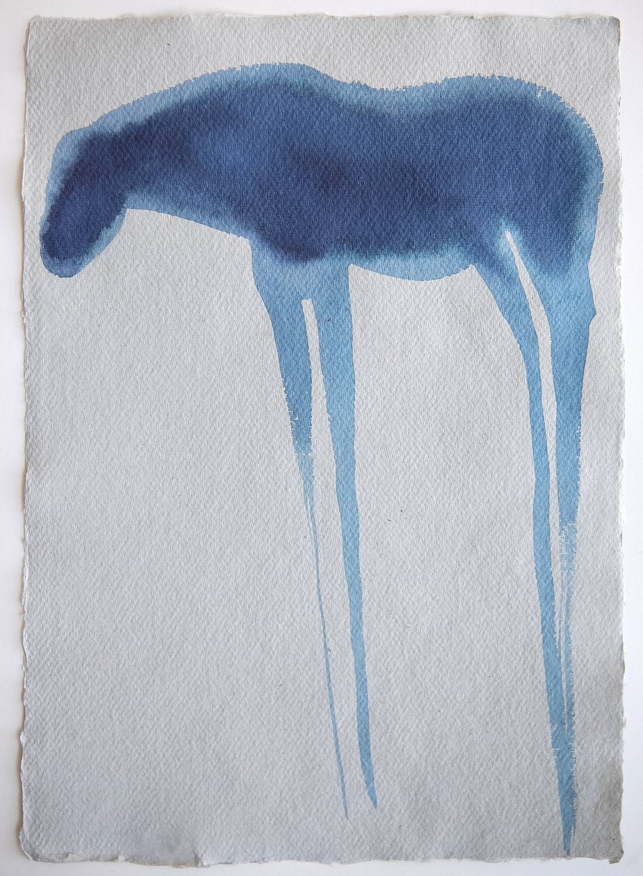 Kék ló2, 2023 (pigment, kézzel készített papír) alkotó: Eugenie Vronskaya