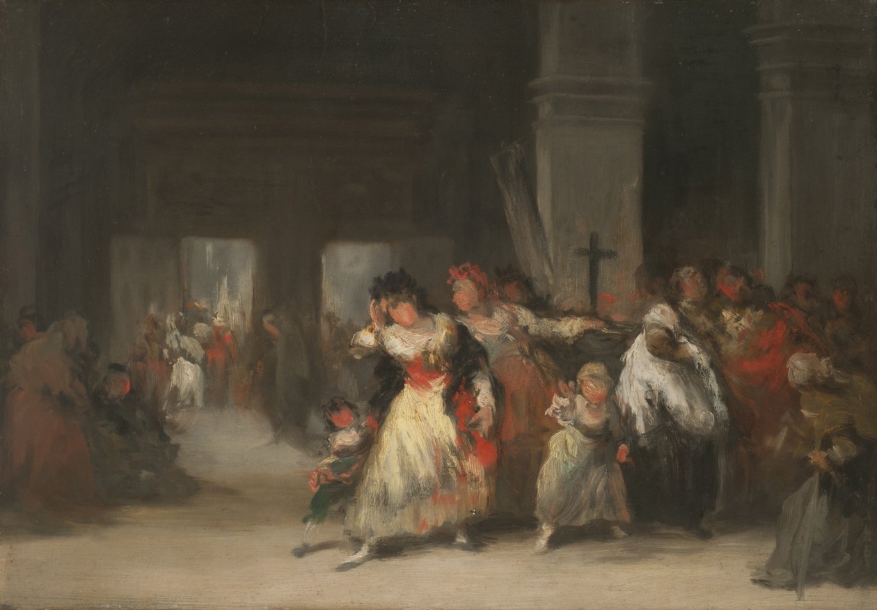 A templom belsejében, 1860-66 körül (olaj bádoglemezen) alkotó: Eugenio Lucas Velázquez