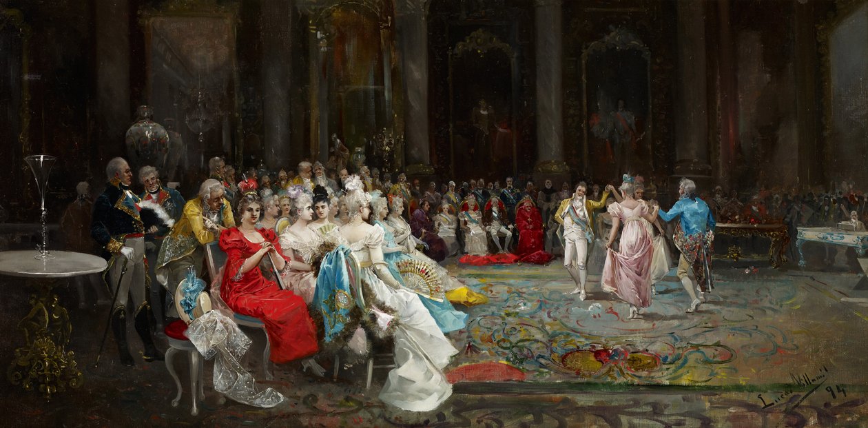 Tánc a palotában - Lucas Villaamil, Eugenio (1858-1919) - 1894 - Olaj, vászon - 55x110 - Museo Carmen Thyssen, Malaga alkotó: Eugenio Lucas Villaamil