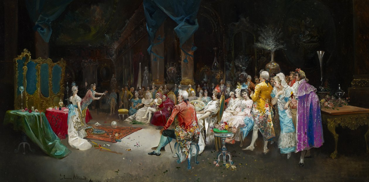 A varázsló a palotában - Lucas Villaamil, Eugenio (1858-1919) - 1894 - Olaj, vászon - 55x110 - Museo Carmen Thyssen, Malaga alkotó: Eugenio Lucas Villaamil