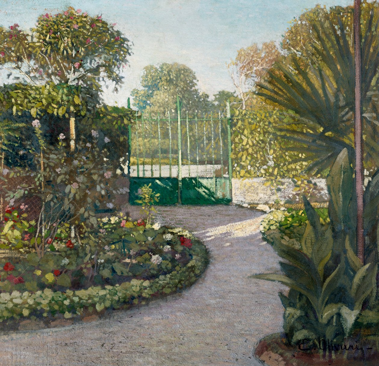 Kert, Eugenio Olivari (1882-1917) festménye, olaj, karton, 69x72 cm alkotó: Eugenio Olivari