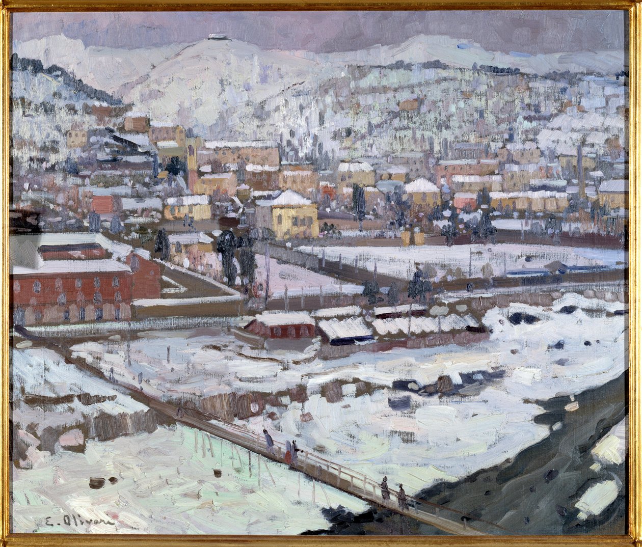 Gének képe a hó alatt, Olaszország (Genoa kilátása a hó alatt, Olaszország) Eugenio Olivari (1882-1917) festménye Dim 73x85 cm Genes, Galleria d