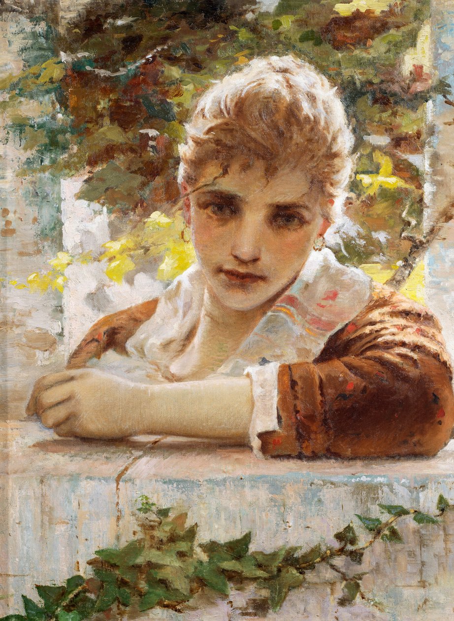 Nő a tornácon Eugenio Prati (1842-1907) alkotása. alkotó: Eugenio Prati