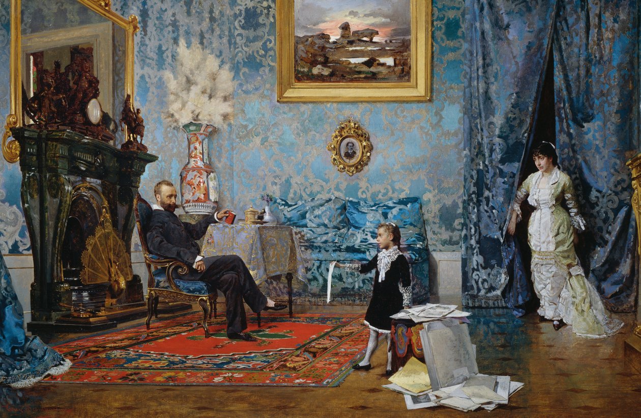 A Fabricci család, 1880 körül, Eugenio Scomparini (1845-1913), olaj, vászon, 68x187 cm, Olaszország alkotó: Eugenio Scomparini