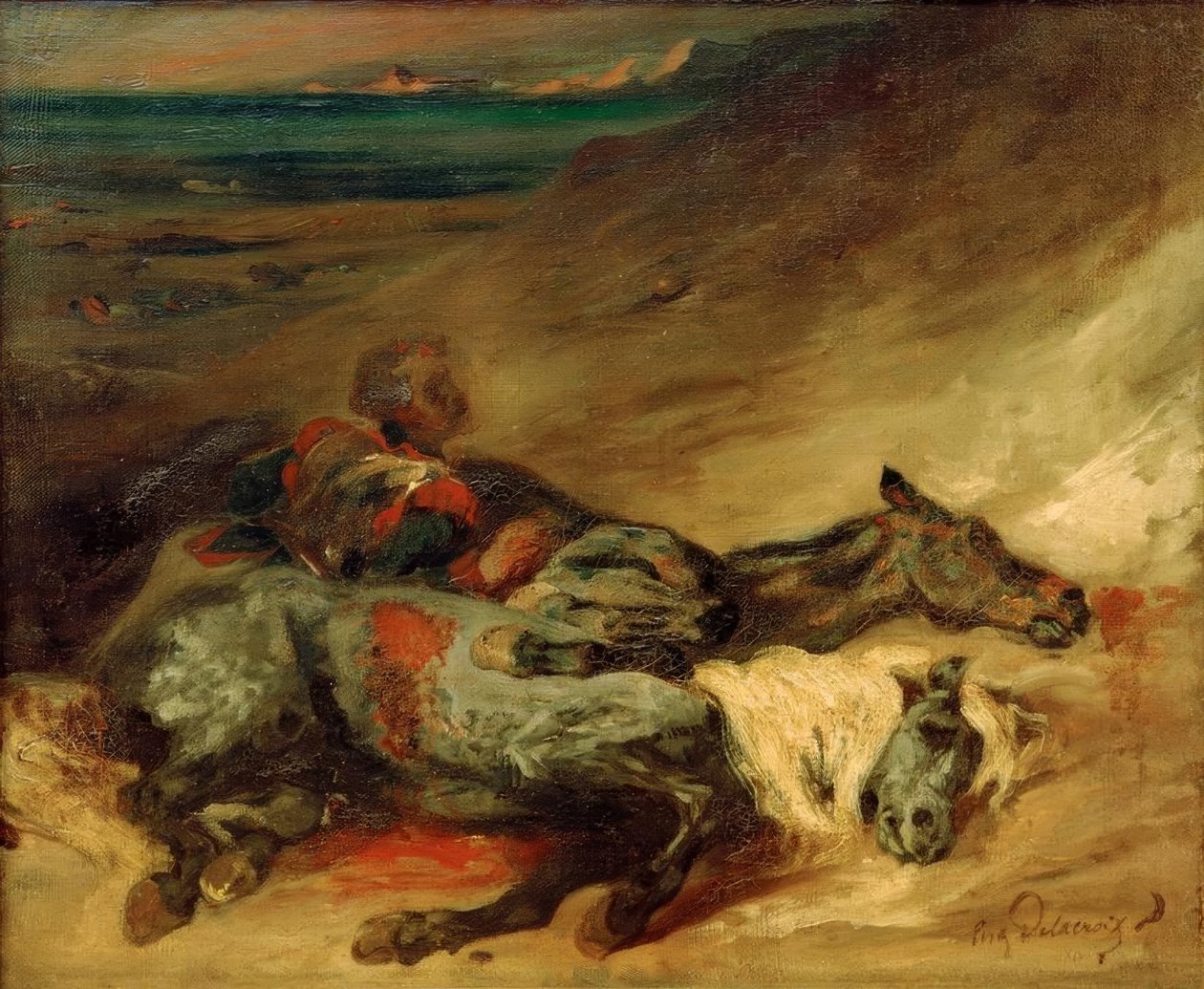 A két ló meghalt a csatatéren alkotó: Ferdinand Victor Eugene Delacroix
