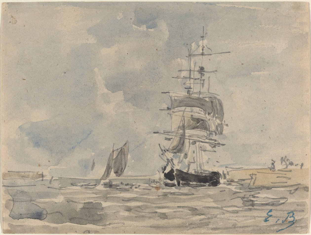 Tengeri táj vitorlás hajóval alkotó: Eugène Boudin