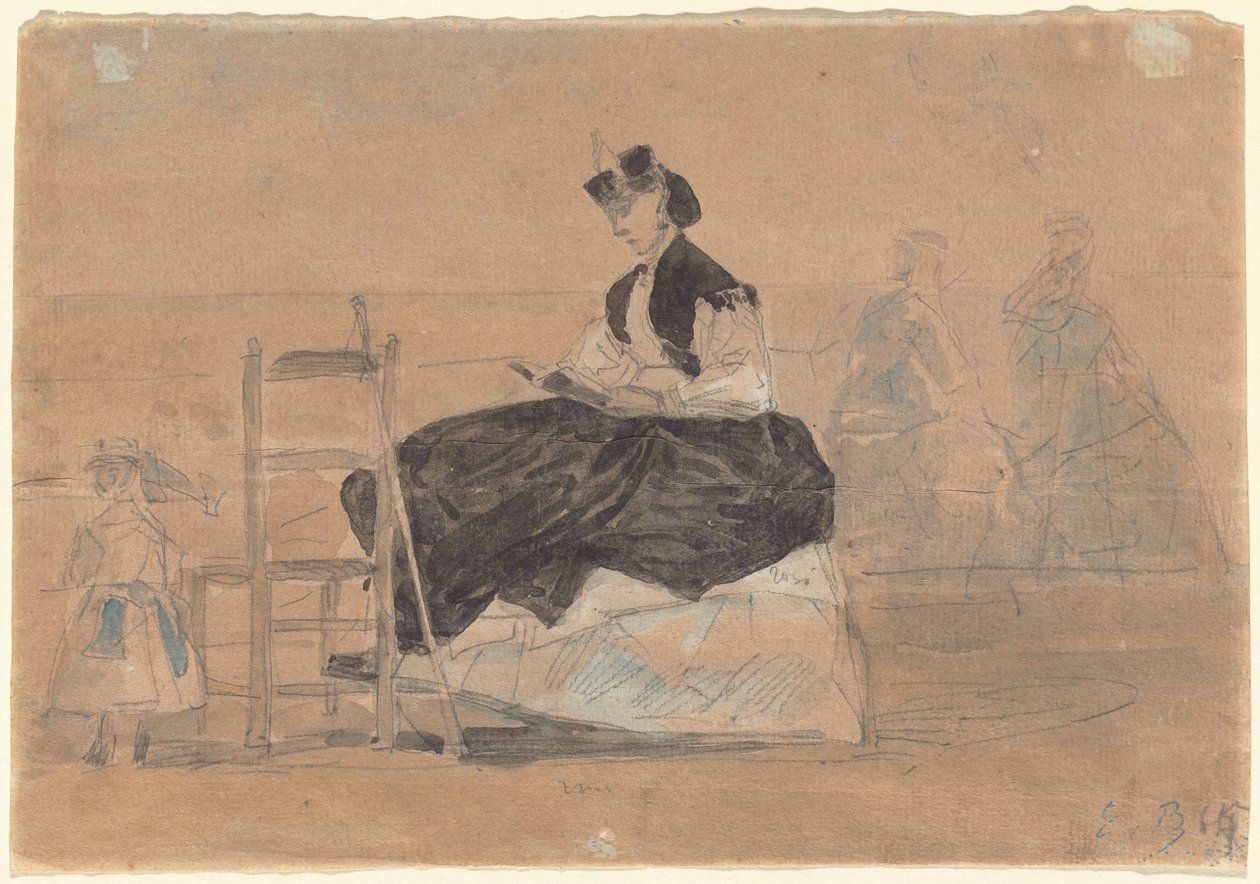 Nő krinolinban Trouville tengerpartján alkotó: Eugène Boudin