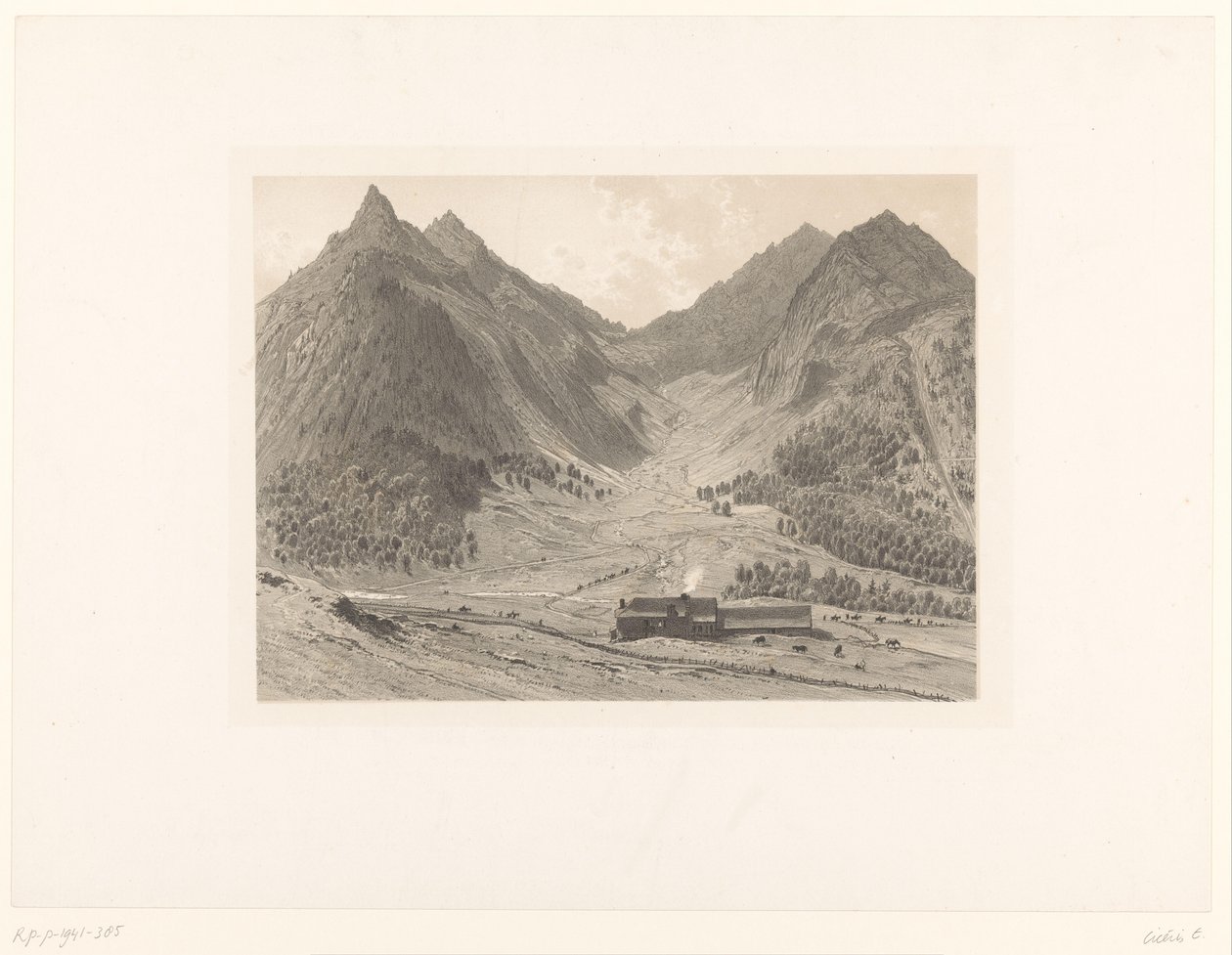 Hegyi táj ház alpesi réten alkotó: Eugène Cicéri (attributed to)