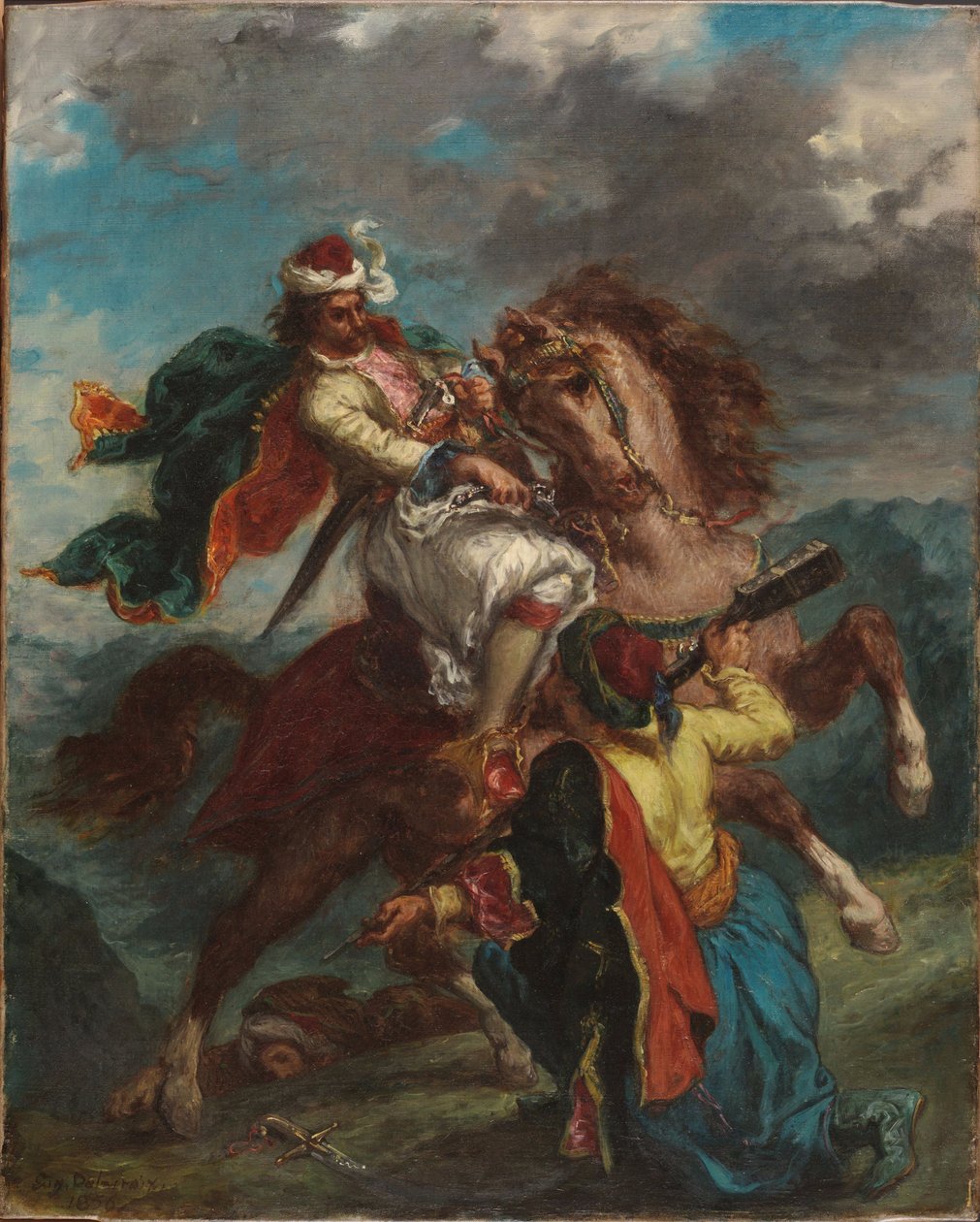 Egy török megadja magát egy görög lovasnak alkotó: Eugène Delacroix