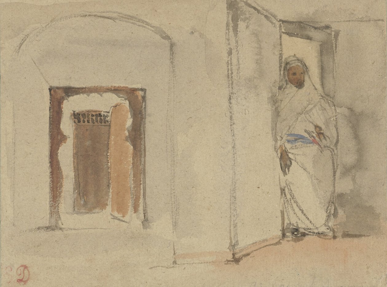 Arab az otthona előtt alkotó: Eugène Delacroix
