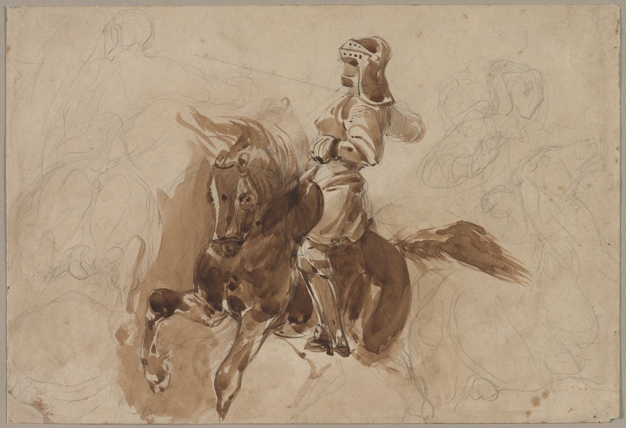 Páncélozott figura lóháton (recto) alkotó: Eugène Delacroix