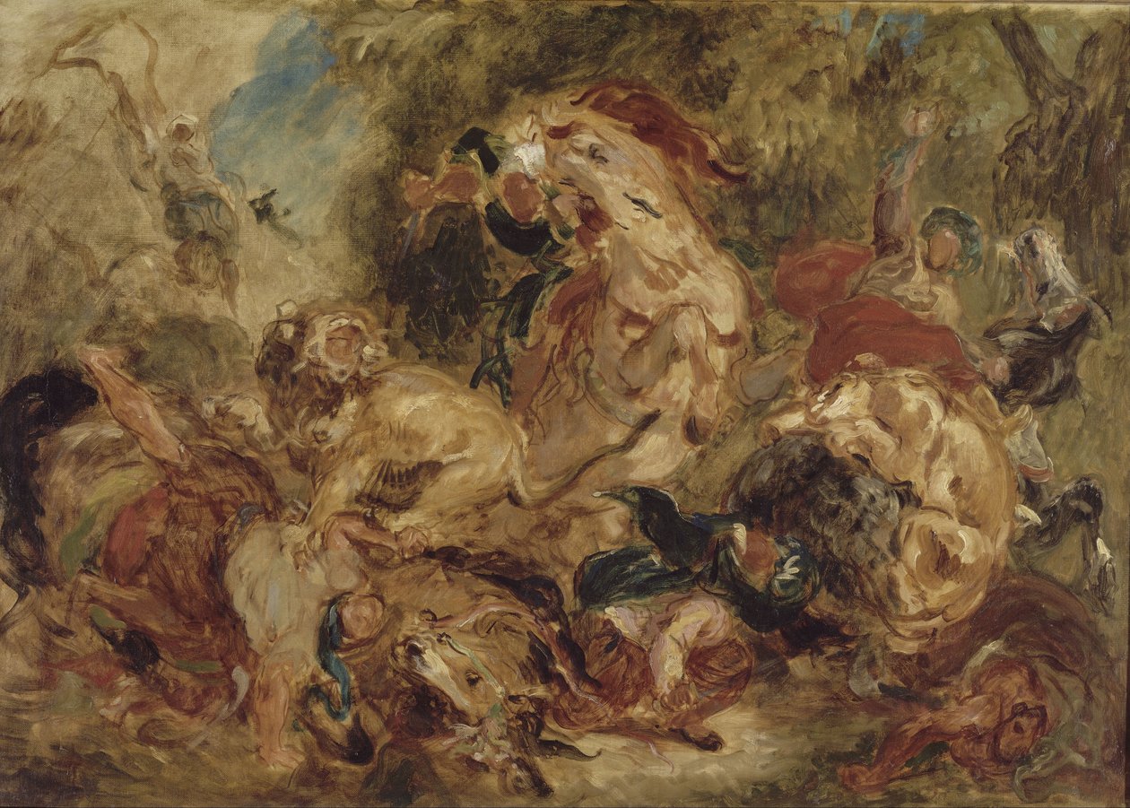 Oroszlán vadászat alkotó: Eugène Delacroix
