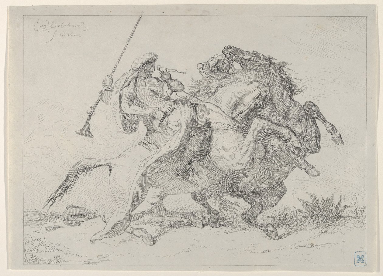 Mór lovasok ütközése, 1834., 1834. alkotó: Eugène Delacroix