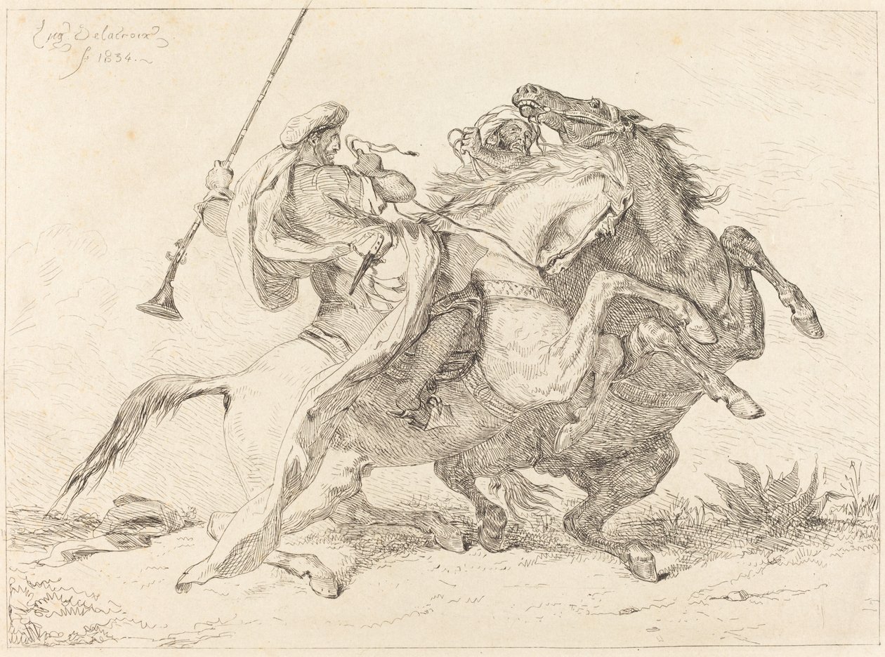 A mór lovasok találkozása (Rencontre de Cavaliers Maures) alkotó: Eugène Delacroix