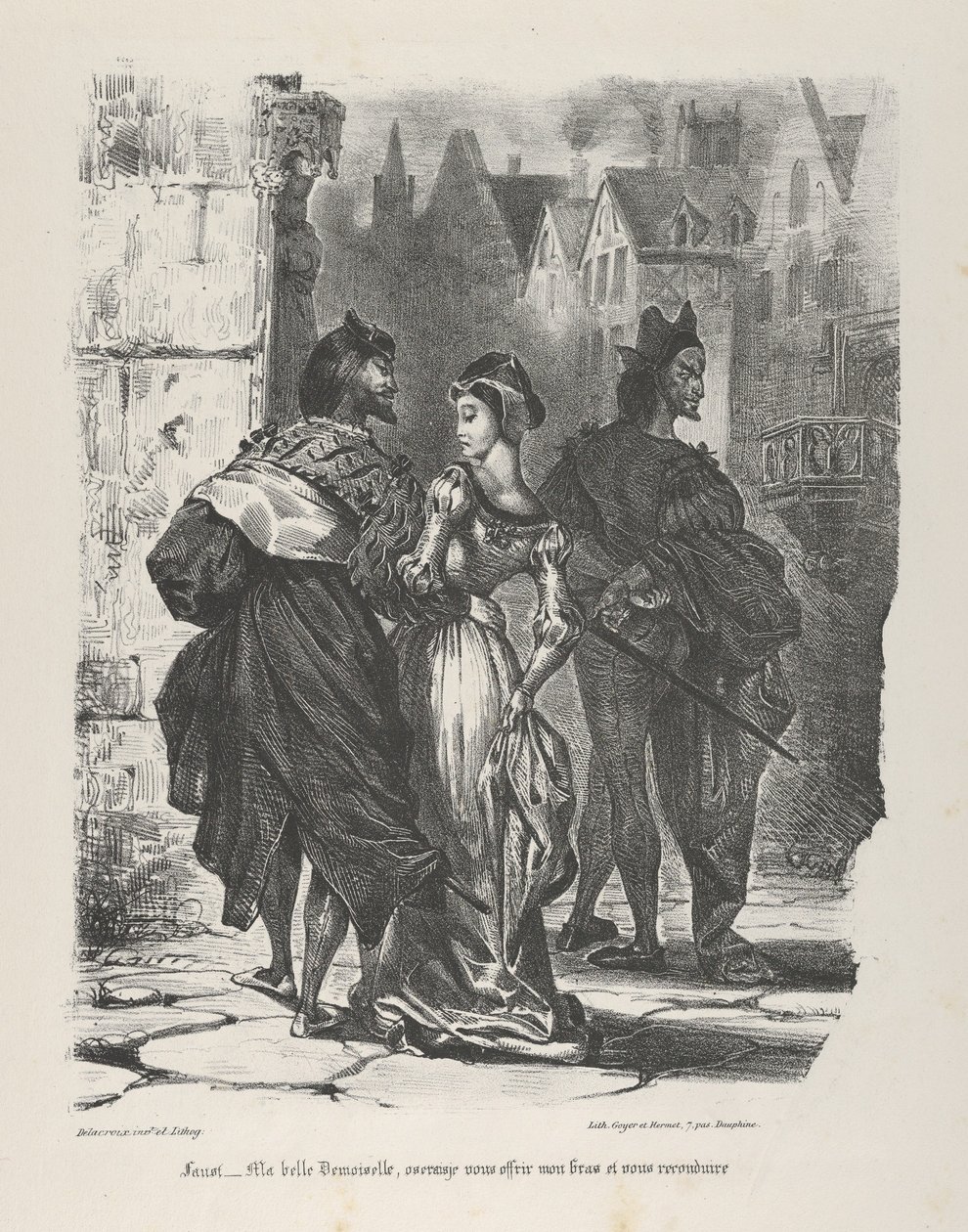 Faust megpróbálja elcsábítani Marguerite Goethét, Faust, 1825-27., 1825-27. alkotó: Eugène Delacroix