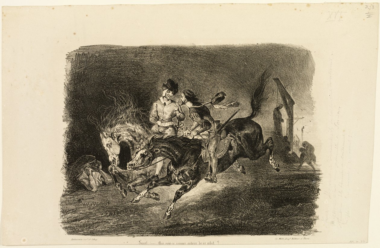 Faust és Mefisztó galoppozik a boszorkányszombat éjszakáján keresztül alkotó: Eugène Delacroix