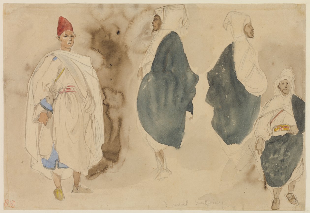 Négy vázlat arab férfiakról alkotó: Eugène Delacroix