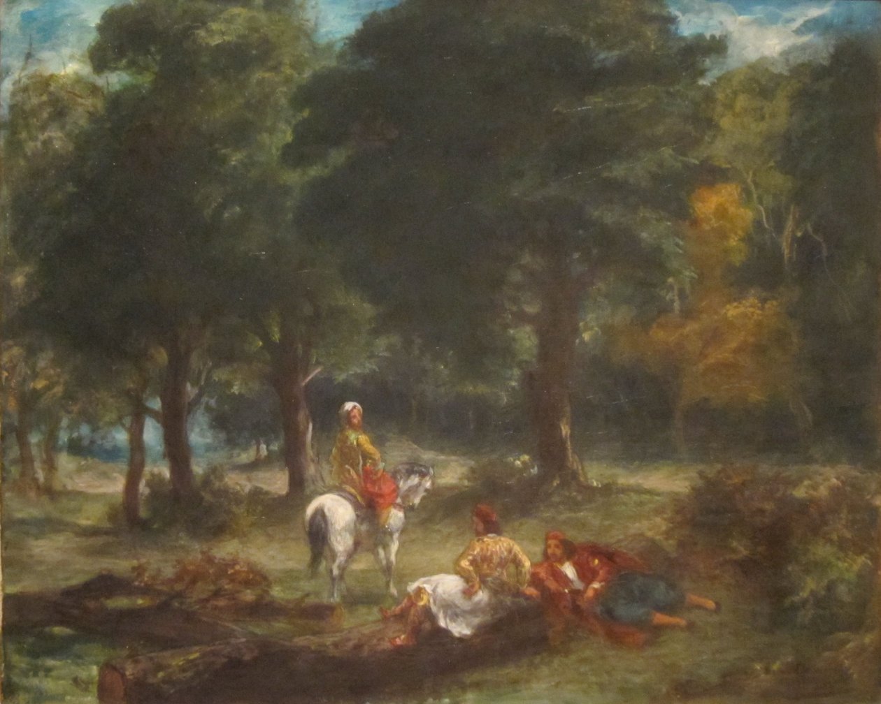 Görög barlangászat Férfiak pihennek az erdőben alkotó: Eugène Delacroix