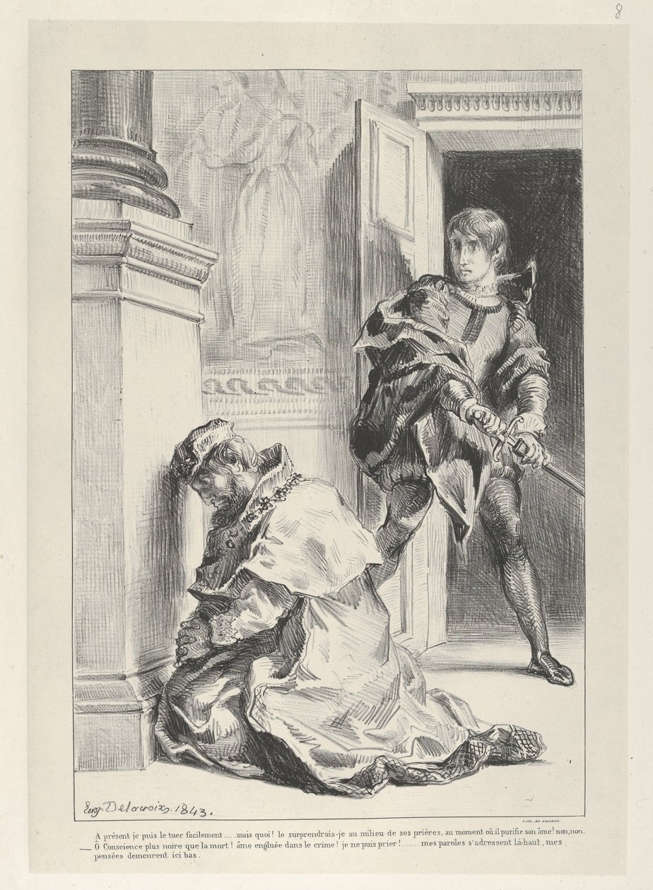 Hamlet kísérletek a király megölésére, 1834-43., 1834-43. alkotó: Eugène Delacroix