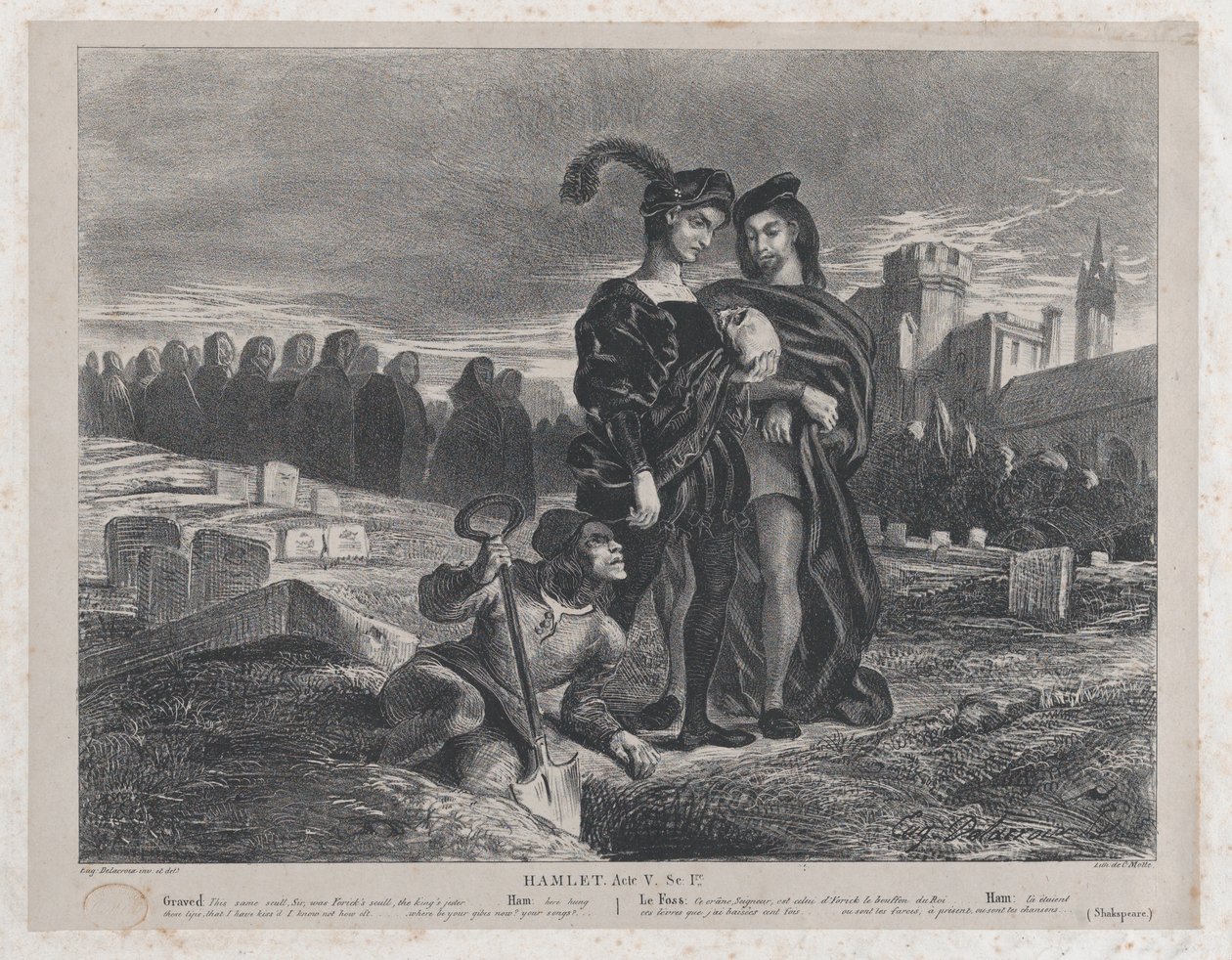 Hamlet Yorick koponyáján elmélkedik, 1828., 1828. alkotó: Eugène Delacroix