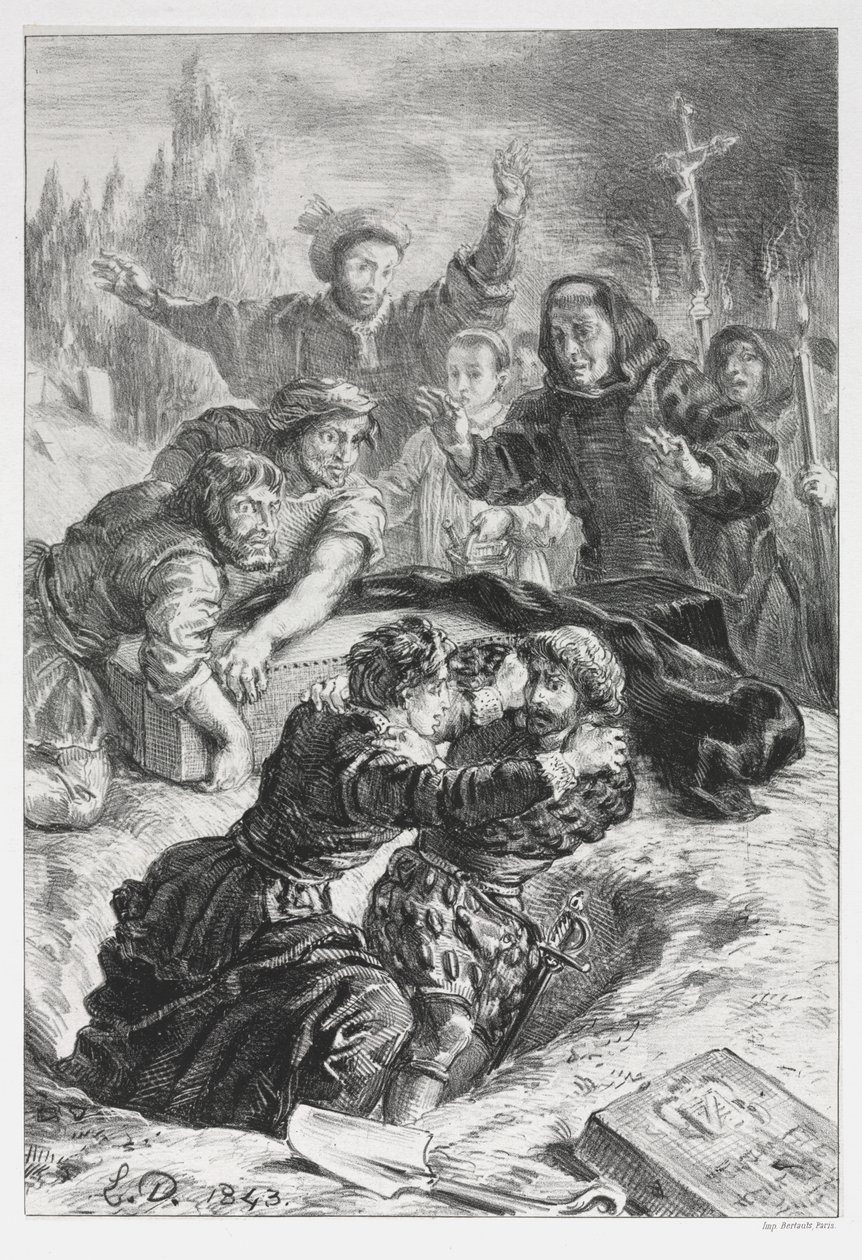 Hamlet: Hamlet és Laertes Ophelia sírjában alkotó: Eugène Delacroix