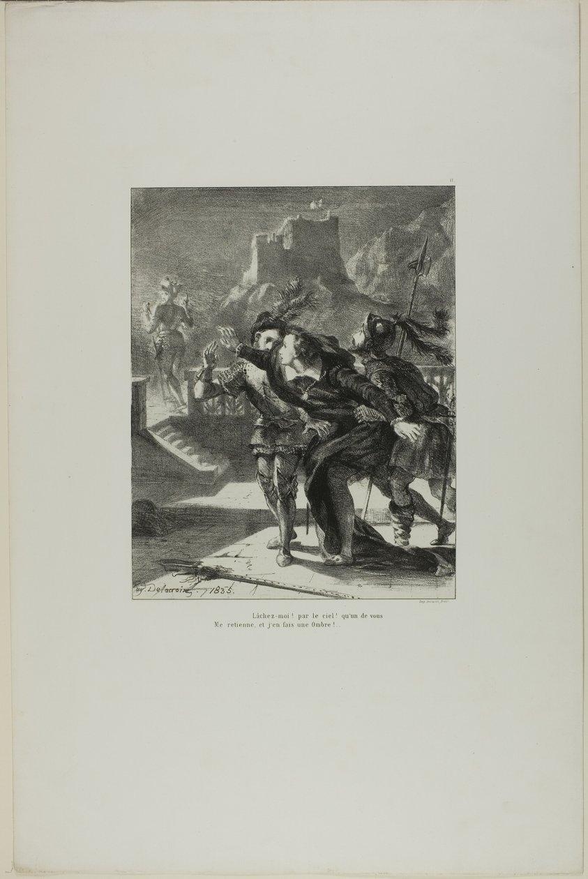 Hamlet üldözi apja szellemét, 2. lemez a Hamletből alkotó: Eugène Delacroix