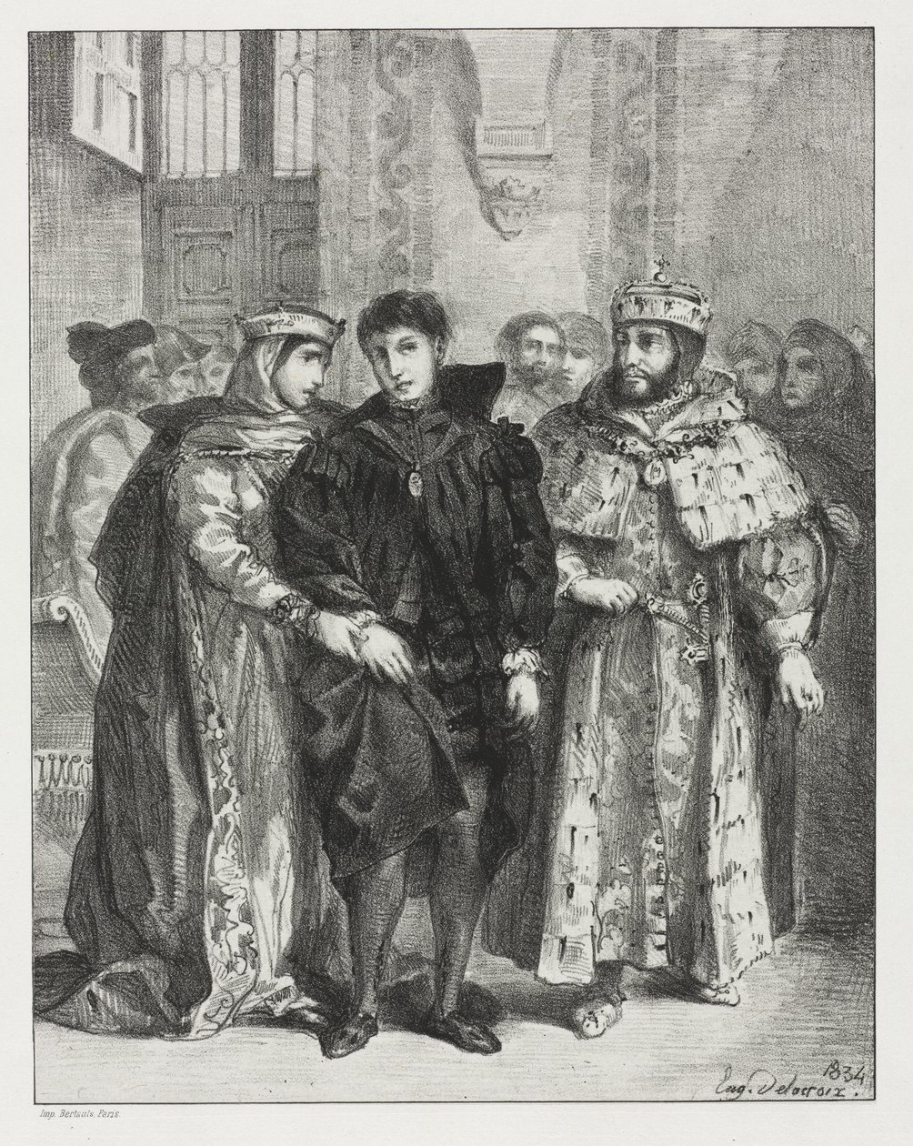 Hamlet: A királynő Hamlet vigasztalására törekszik alkotó: Eugène Delacroix
