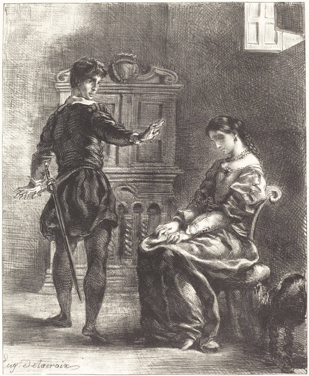 Hamlet és Ophelia (III. felvonás, I. jelenet) alkotó: Eugène Delacroix