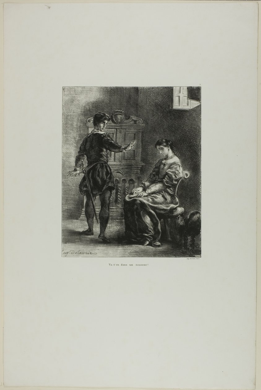 Hamlet és Ophelia, a Hamlet 5. táblája alkotó: Eugène Delacroix