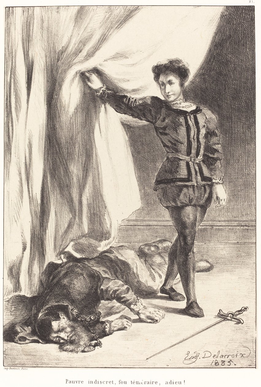 Hamlet és Polonius teste III. felvonás, IV. jelenet, 1835. alkotó: Eugène Delacroix