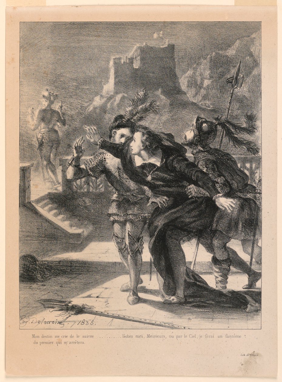 Illusztráció Hamlethez: Hamlet megpróbálja követni apja szellemét (I,4) alkotó: Eugène Delacroix