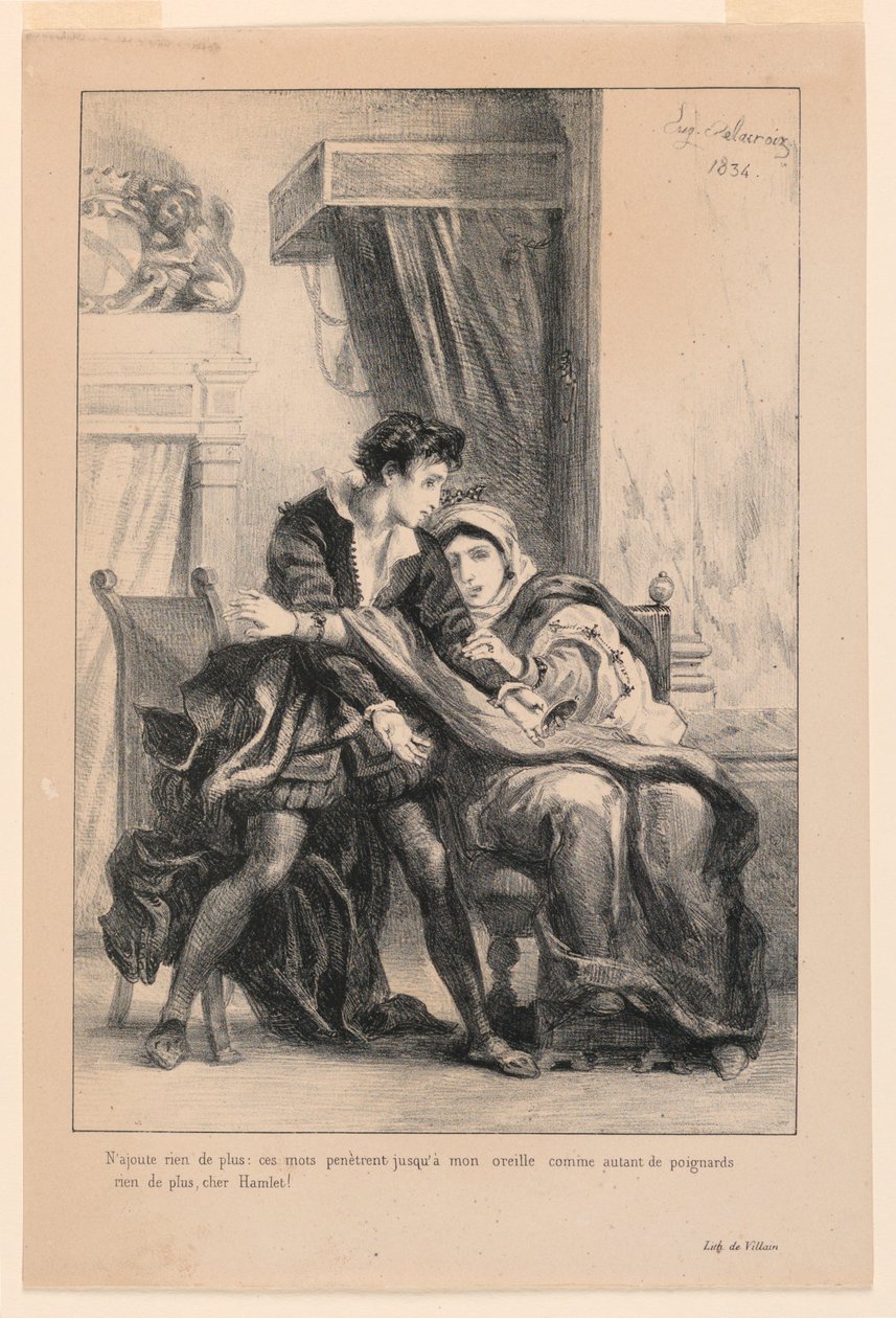 Illusztráció a Hamlethez: Hamlet és a királynő (III,4) alkotó: Eugène Delacroix