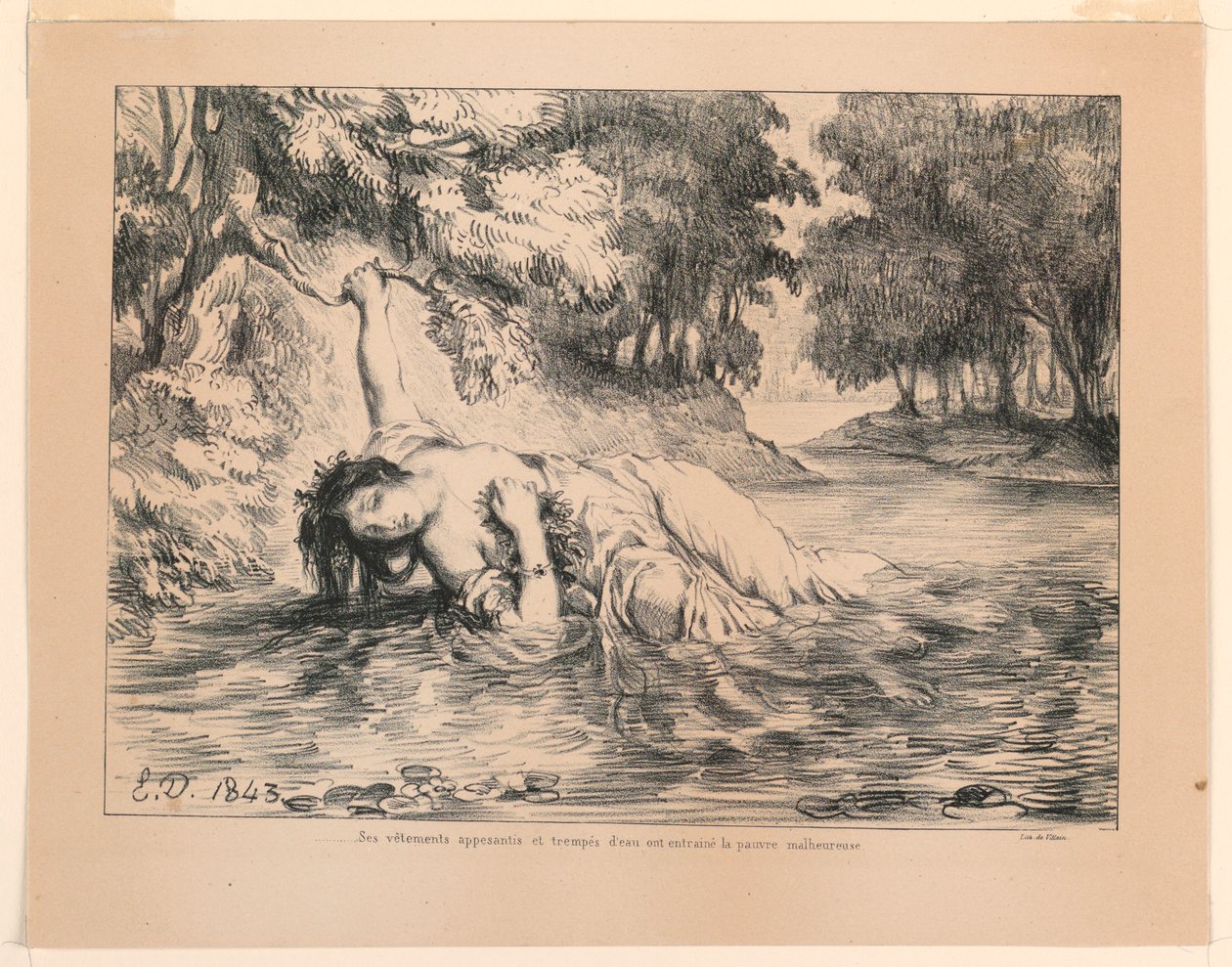 Illusztráció: Hamlet: Ophelia halála (IV, 7) alkotó: Eugène Delacroix