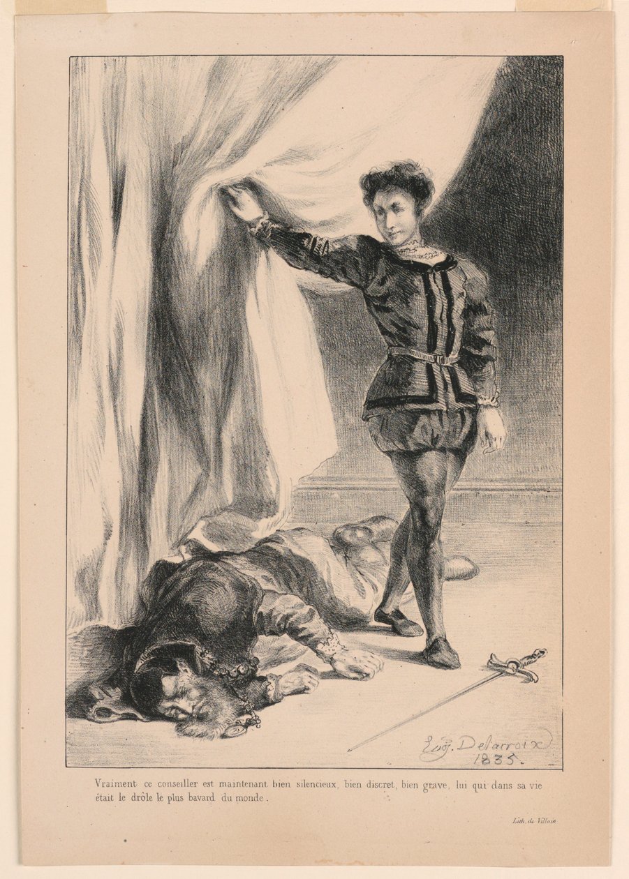 Illusztráció: Hamlet: Polonius halála (III,4) alkotó: Eugène Delacroix