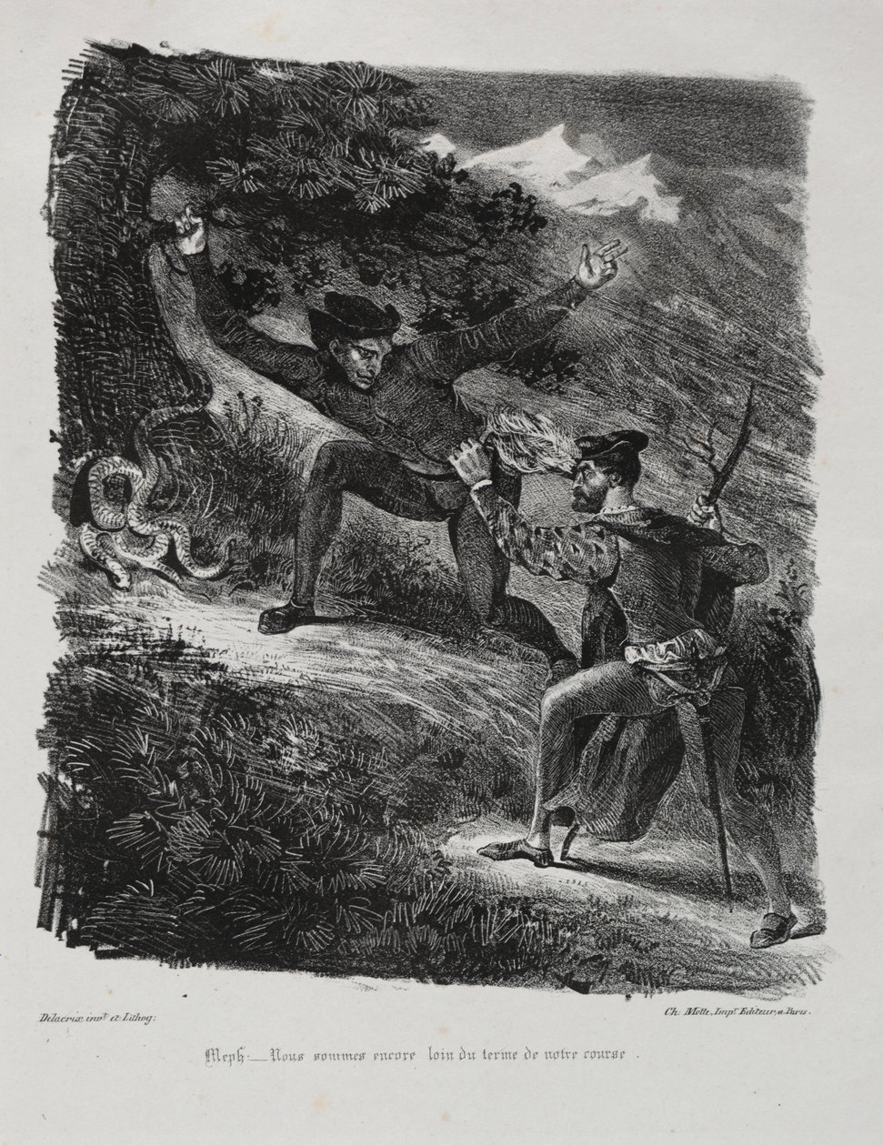 Illusztrációk Fausthoz: Faust és Méphistophélés a Hartz-hegységben alkotó: Eugène Delacroix