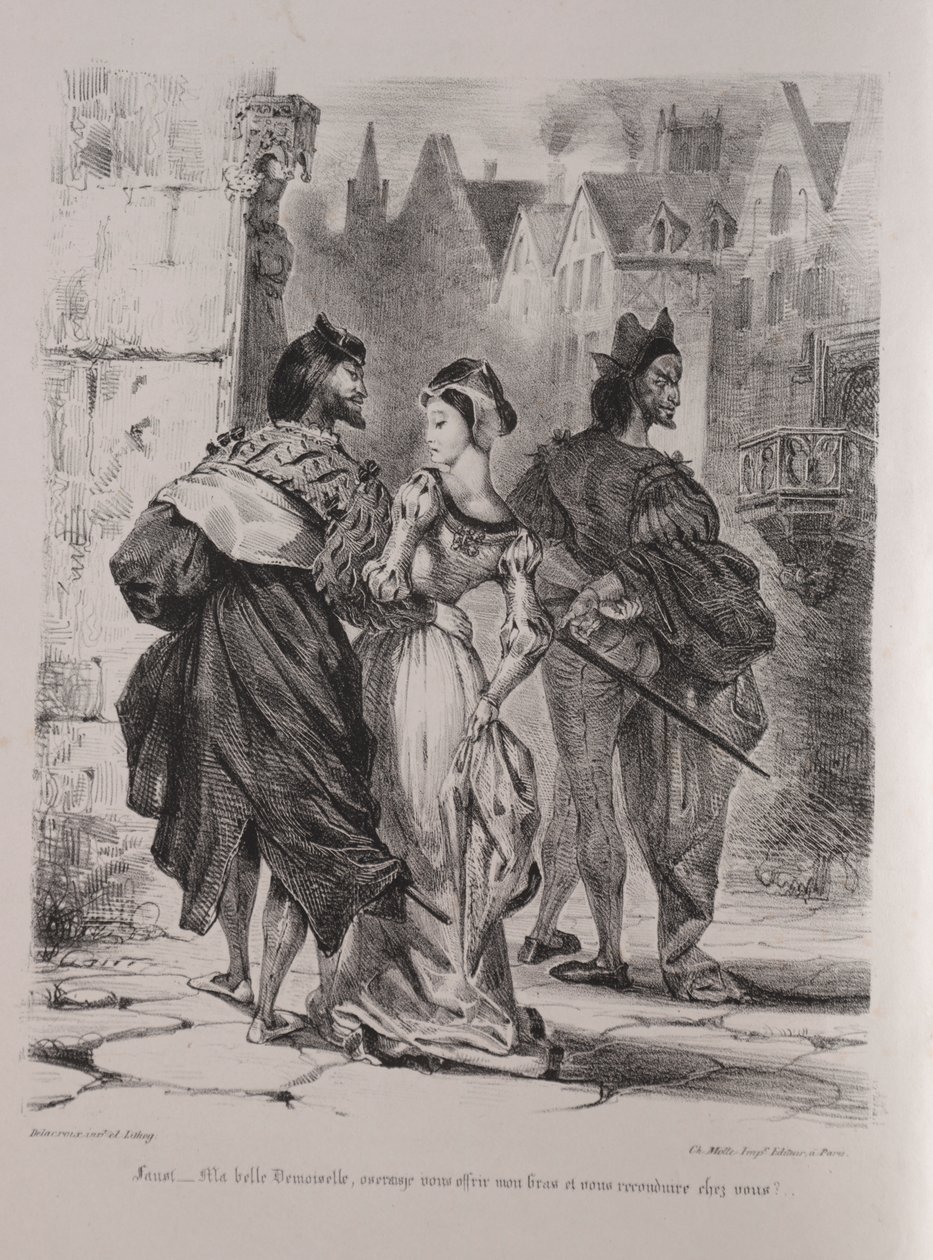 Illusztrációk Fausthoz: Faust Marguerite elcsábítására törekszik alkotó: Eugène Delacroix
