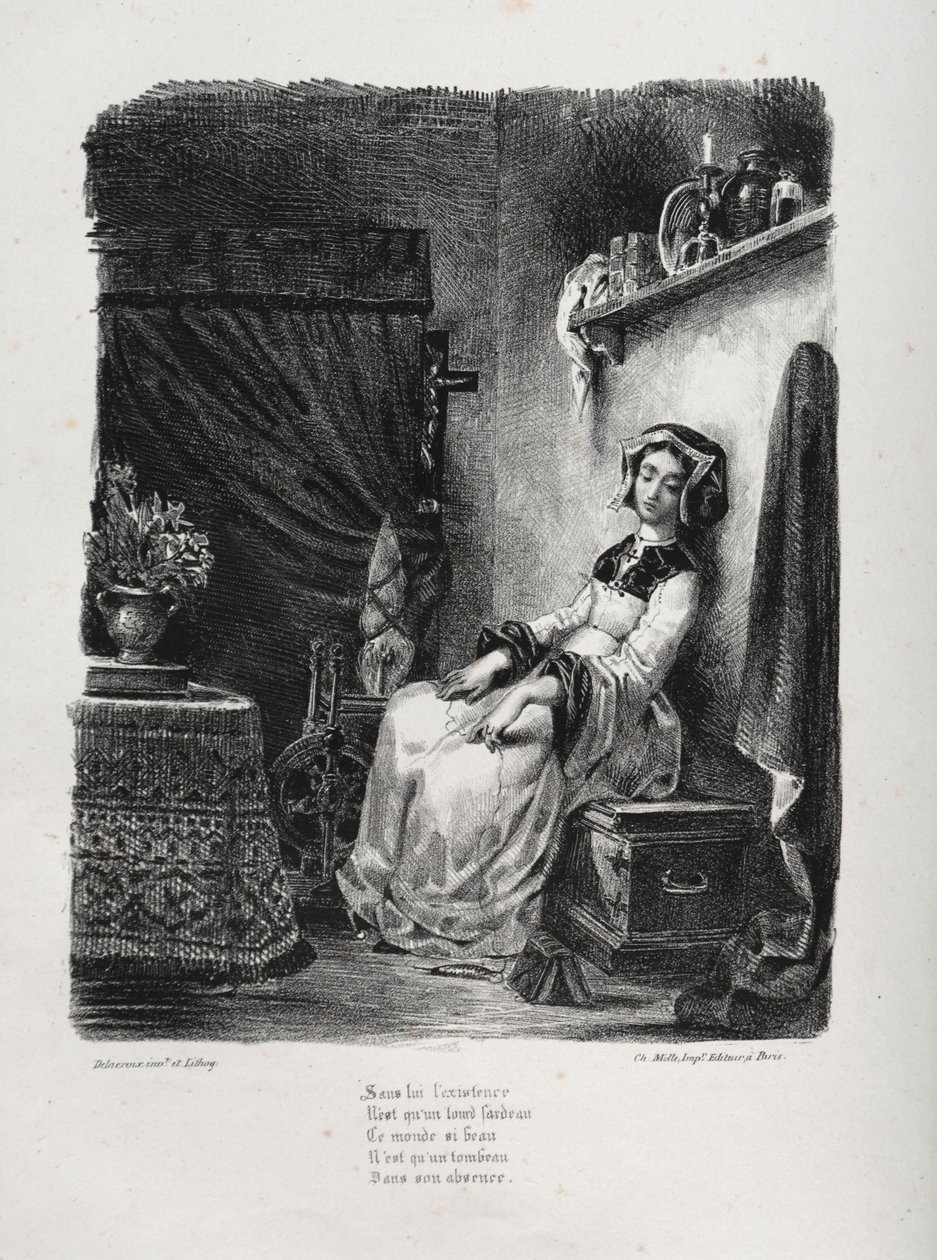 Illusztrációk Fausthoz: Marguerite a kerékkel alkotó: Eugène Delacroix