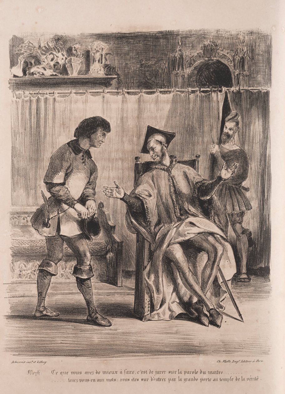 Illusztrációk Fausthoz: Mefisztó fogadja az iskolás fiút alkotó: Eugène Delacroix