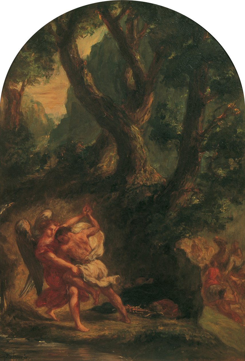 Jakab birkózás az angyallal, 1850-1855. alkotó: Eugène Delacroix