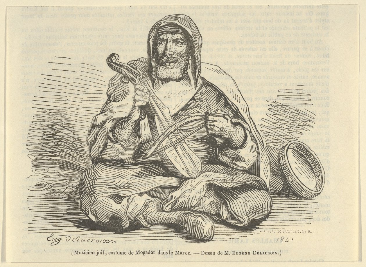 Zsidó zenész mogadori kosztümben, Marokkó, 1842., 1842. alkotó: Eugène Delacroix
