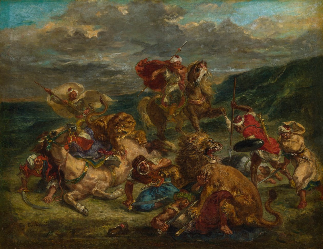 Oroszlán vadászat alkotó: Eugène Delacroix