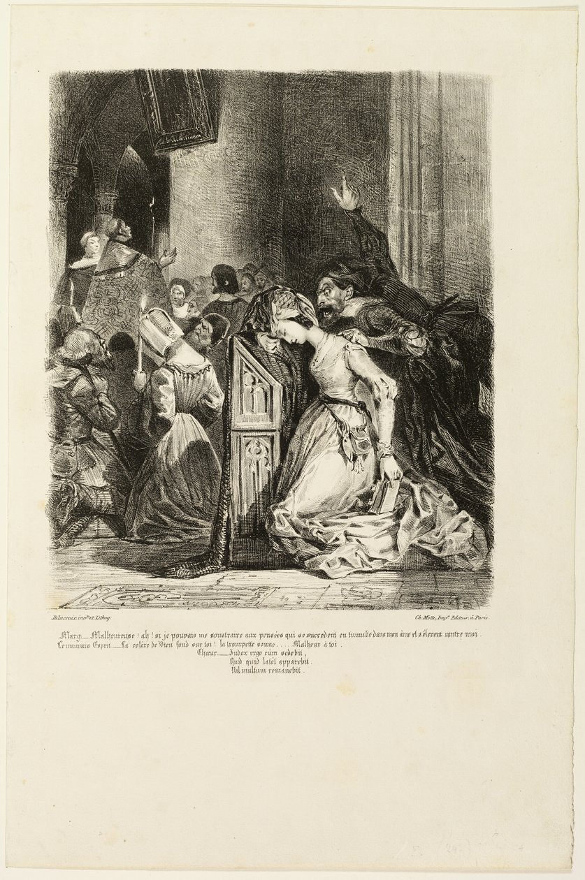 Marguerite a templomban, a Faustból alkotó: Eugène Delacroix