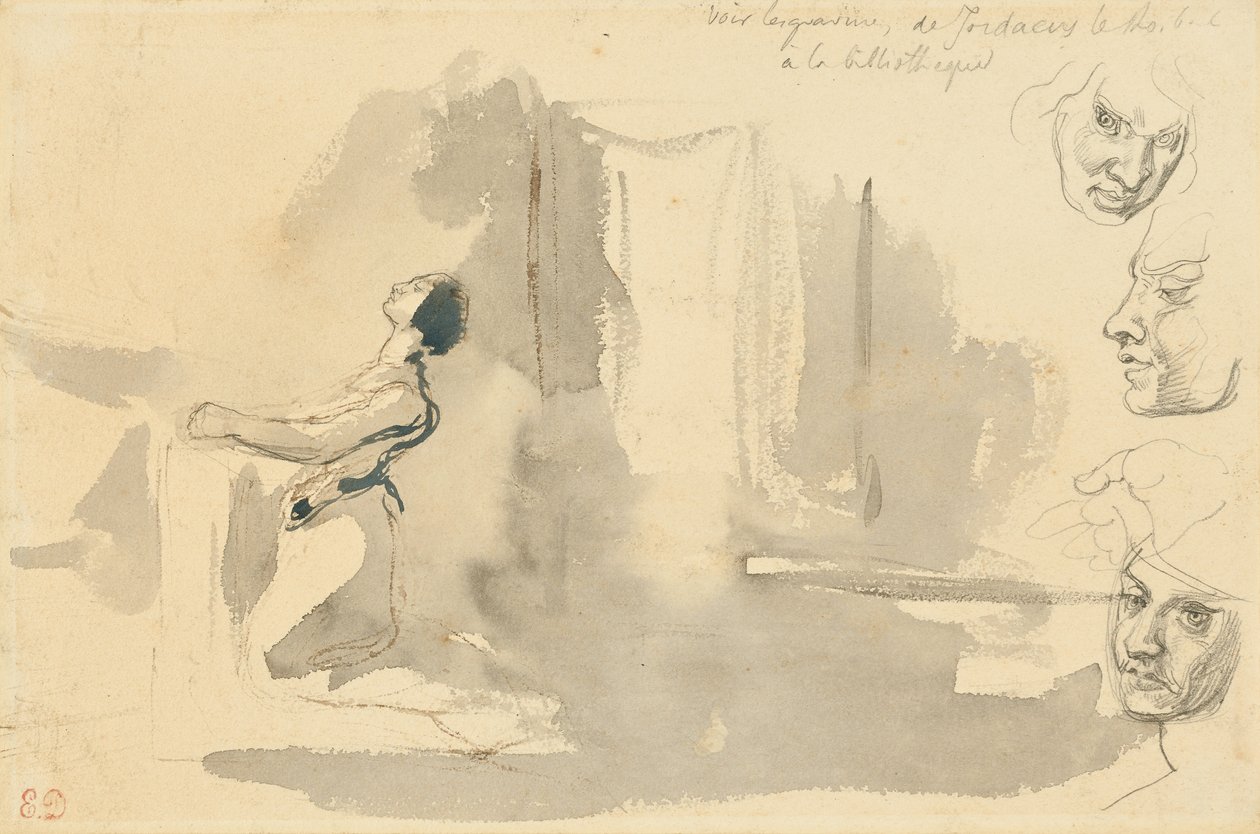 Margit a templomban Mefisztó fejének tanulmányozásával alkotó: Eugène Delacroix