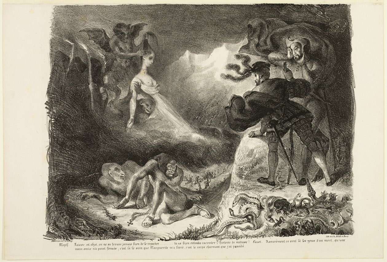 Marguerite szelleme megjelenik Faustnak, a Faustból alkotó: Eugène Delacroix