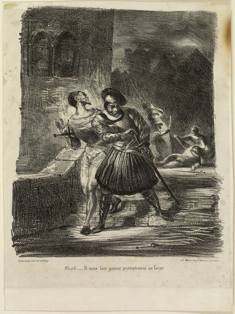 Mefisztó és Faust a párbaj után menekülve alkotó: Eugène Delacroix