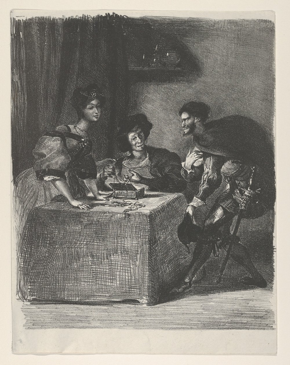 Mefisztó bemutatja magát Martha Goethének, Faust, 1825-27., 1825-27. alkotó: Eugène Delacroix