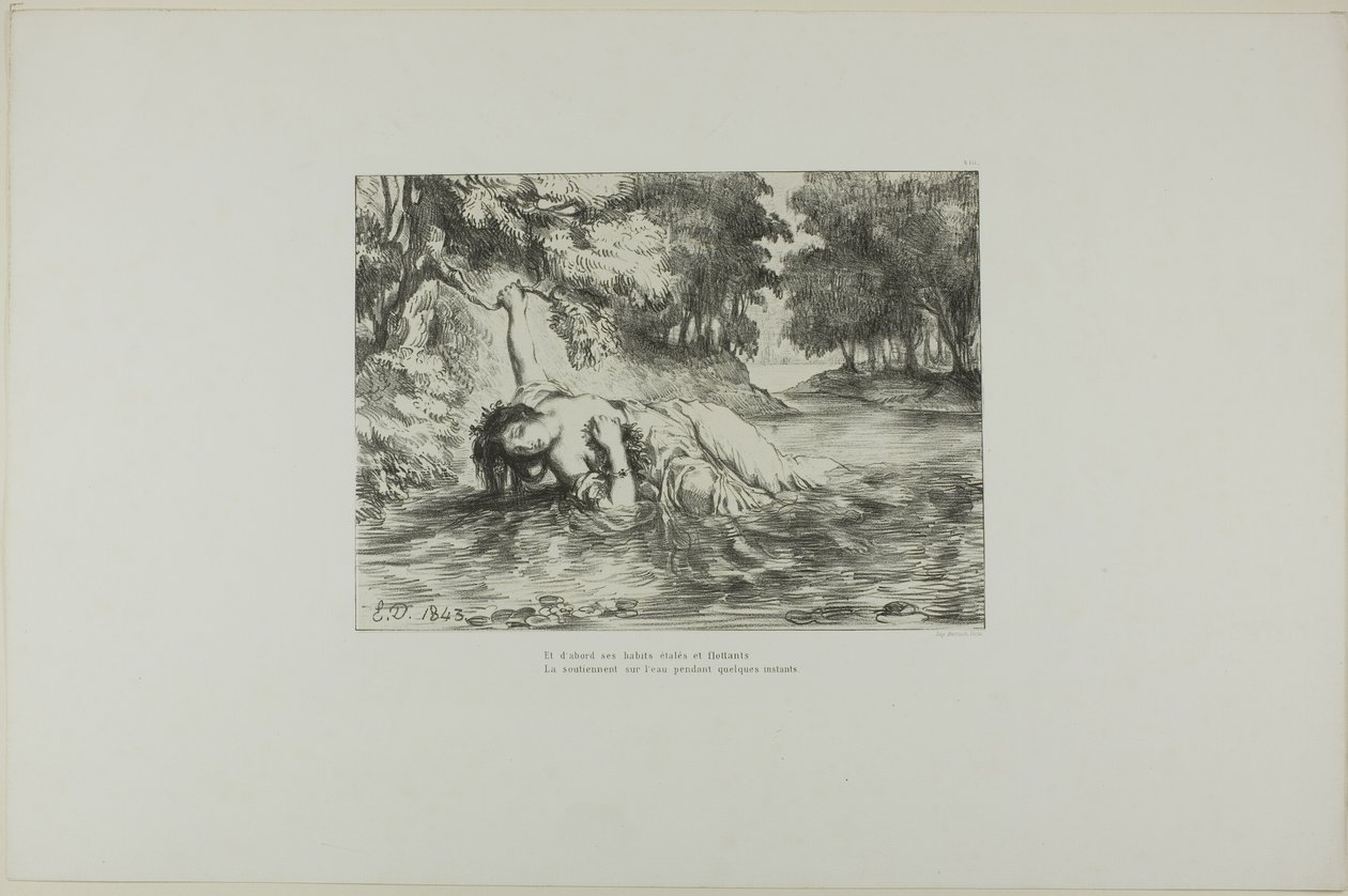 Ophelia halála, 13. tábla a Hamletből alkotó: Eugène Delacroix