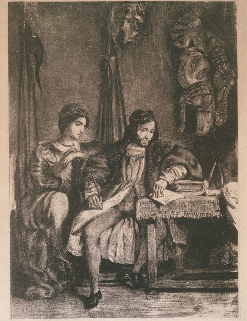 Jelenet Goethe „Götz” című művéből Götz von Berlichingen Írja emlékiratait, 1836-63., 1836-63. alkotó: Eugène Delacroix
