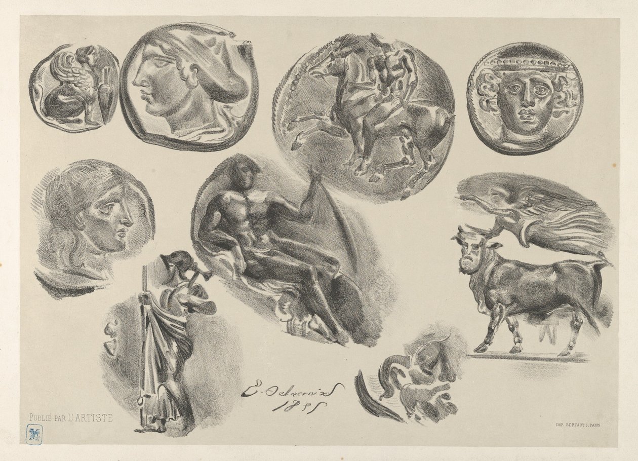 Kilenc antik érme lap, 1825., 1825. alkotó: Eugène Delacroix